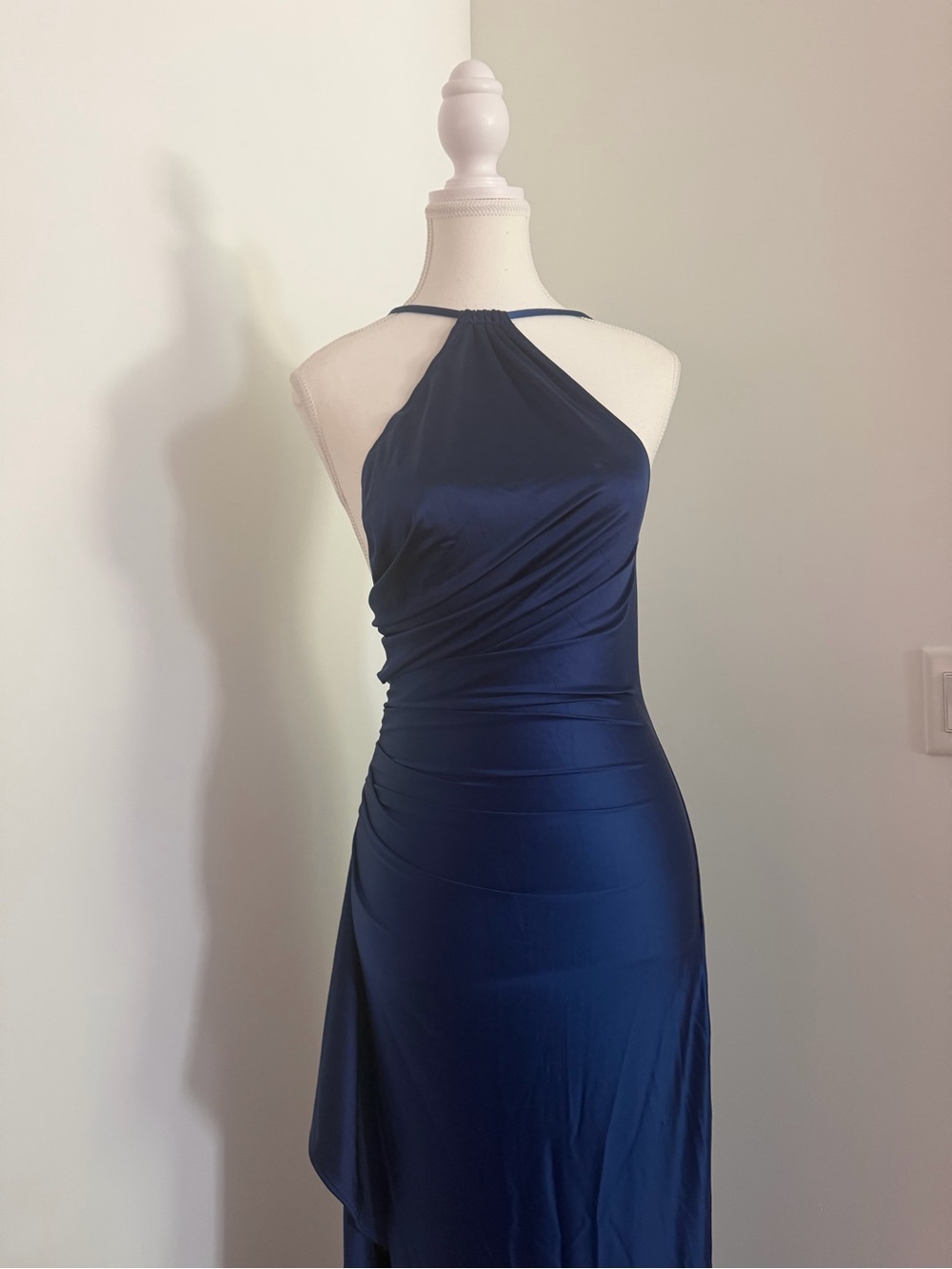 Soft feel stretchy Elegant Navy Halter Evening Gown - Picture 2 of 6